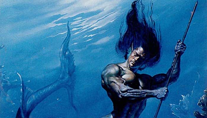 Mermaids with the fish body are known as a sea god with big fish tails.